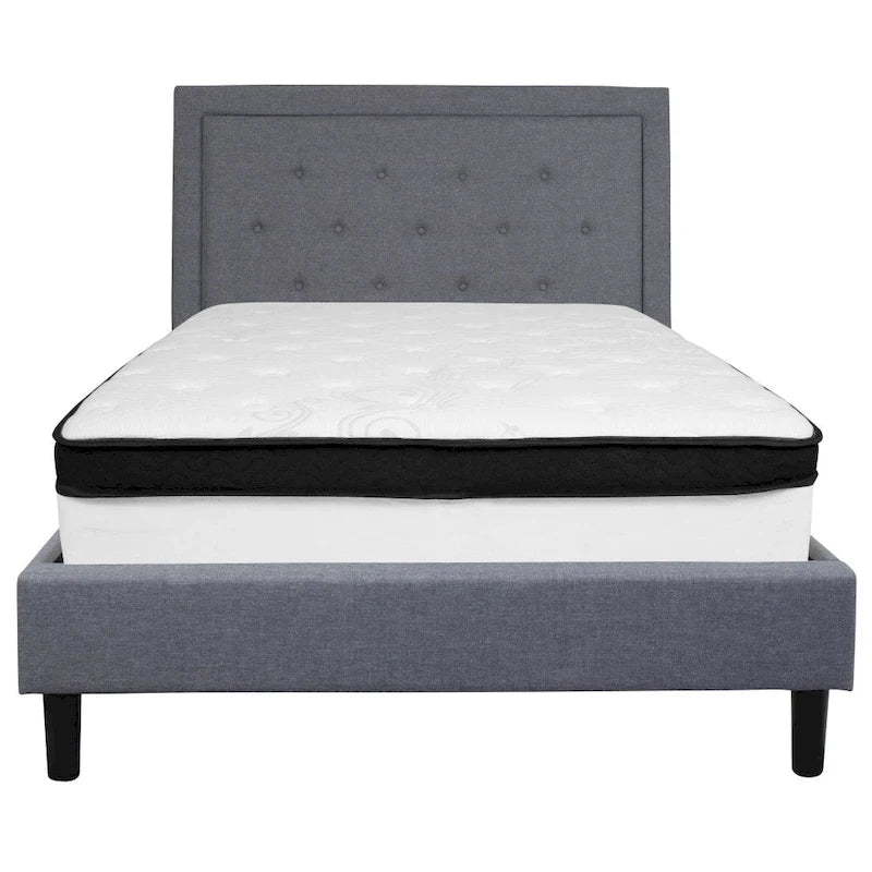 Letto a piattaforma trapuntato e materasso a molle insacchettate in memory foam