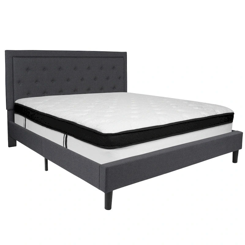 Letto a piattaforma trapuntato e materasso a molle insacchettate in memory foam