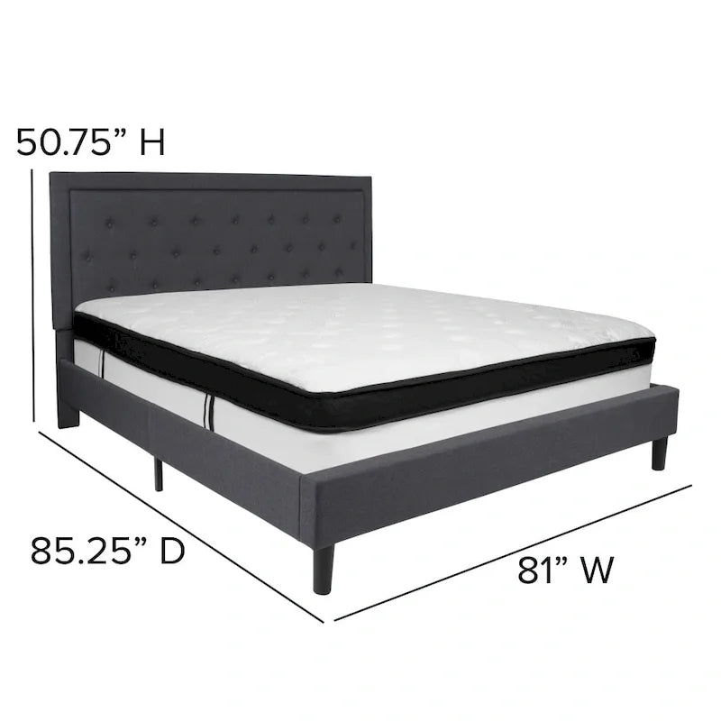Letto a piattaforma trapuntato e materasso a molle insacchettate in memory foam
