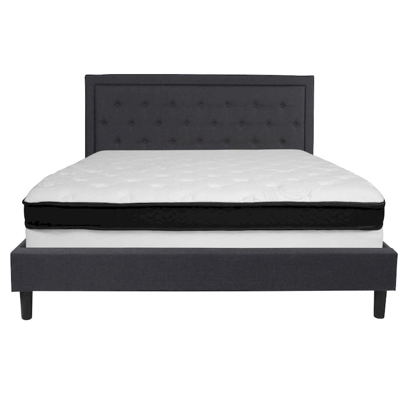 Letto a piattaforma trapuntato e materasso a molle insacchettate in memory foam