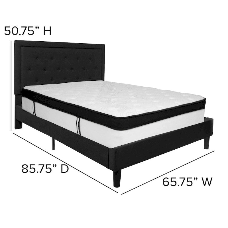 Letto a piattaforma trapuntato e materasso a molle insacchettate in memory foam