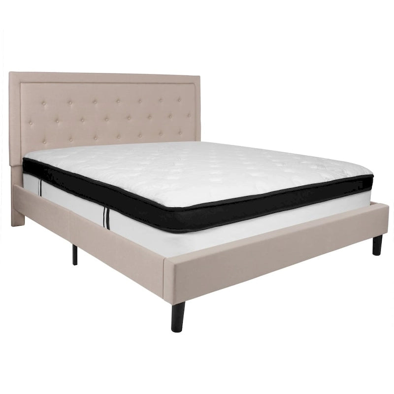 Letto a piattaforma trapuntato e materasso a molle insacchettate in memory foam