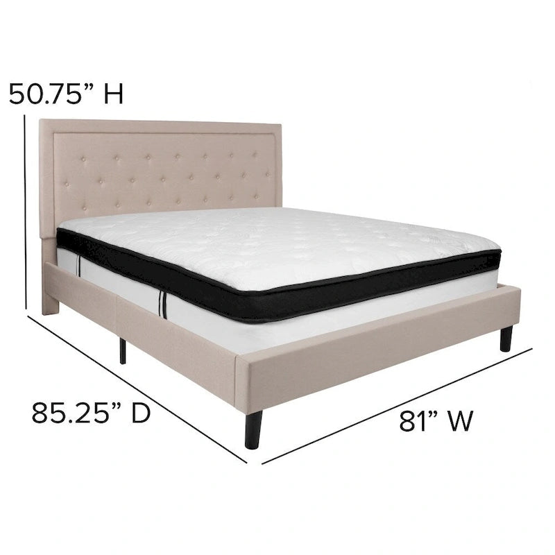 Letto a piattaforma trapuntato e materasso a molle insacchettate in memory foam