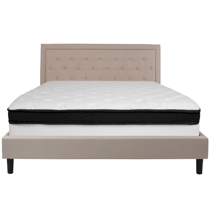 Letto a piattaforma trapuntato e materasso a molle insacchettate in memory foam