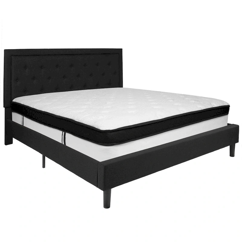 Letto a piattaforma trapuntato e materasso a molle insacchettate in memory foam