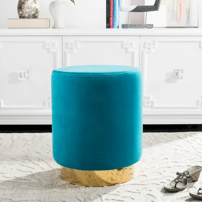Pouf in velluto con base in ottone - blu navy/ottone