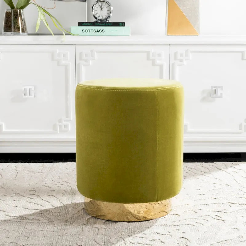 Pouf in velluto con base in ottone - blu navy/ottone