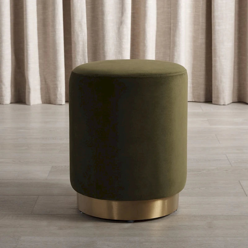 Pouf in velluto con base in ottone - blu navy/ottone