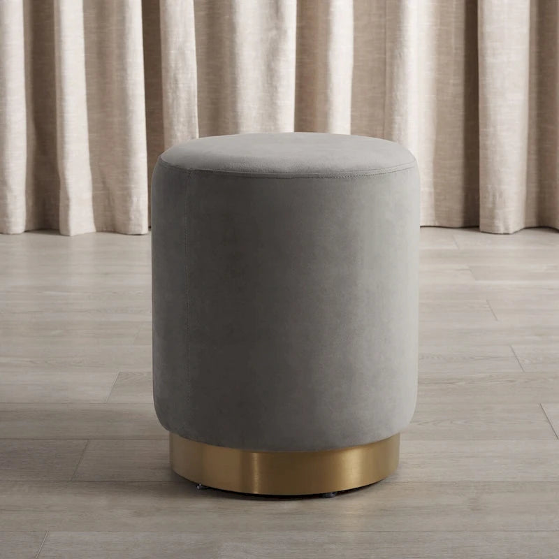 Pouf in velluto con base in ottone - blu navy/ottone