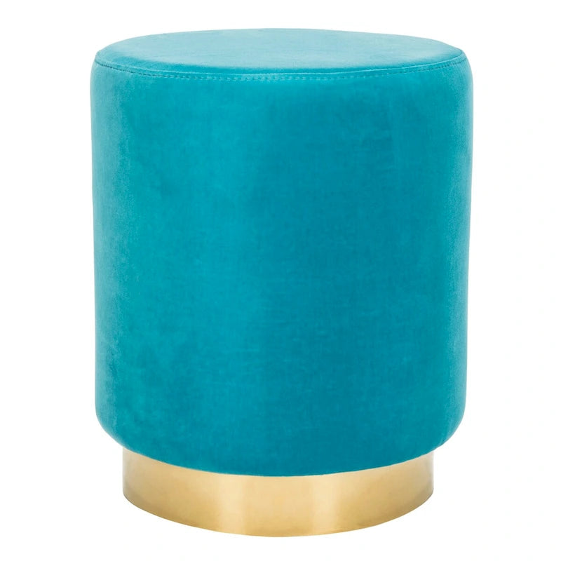 Pouf in velluto con base in ottone - blu navy/ottone