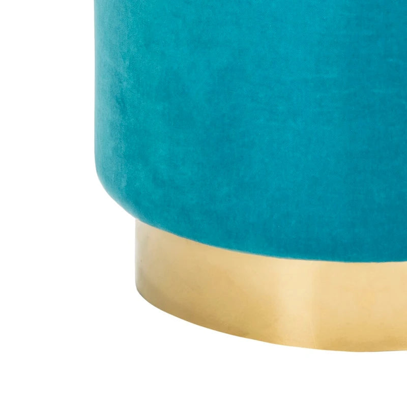 Pouf in velluto con base in ottone - blu navy/ottone