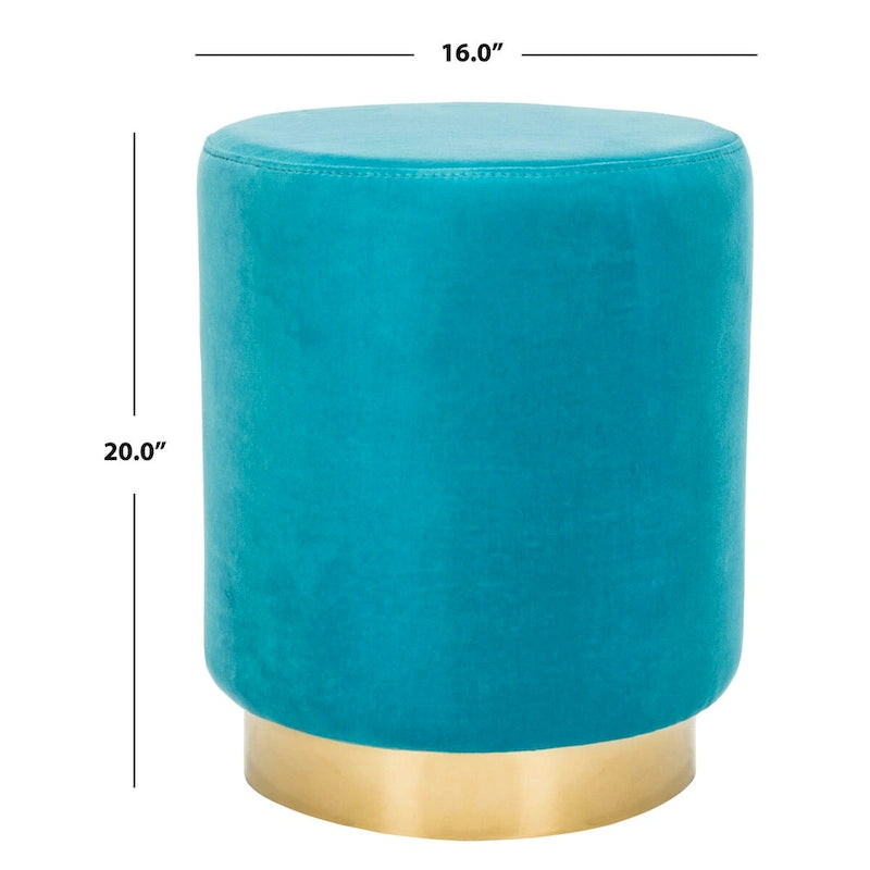Pouf in velluto con base in ottone - blu navy/ottone
