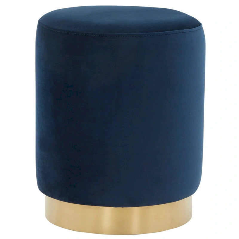 Pouf in velluto con base in ottone - blu navy/ottone