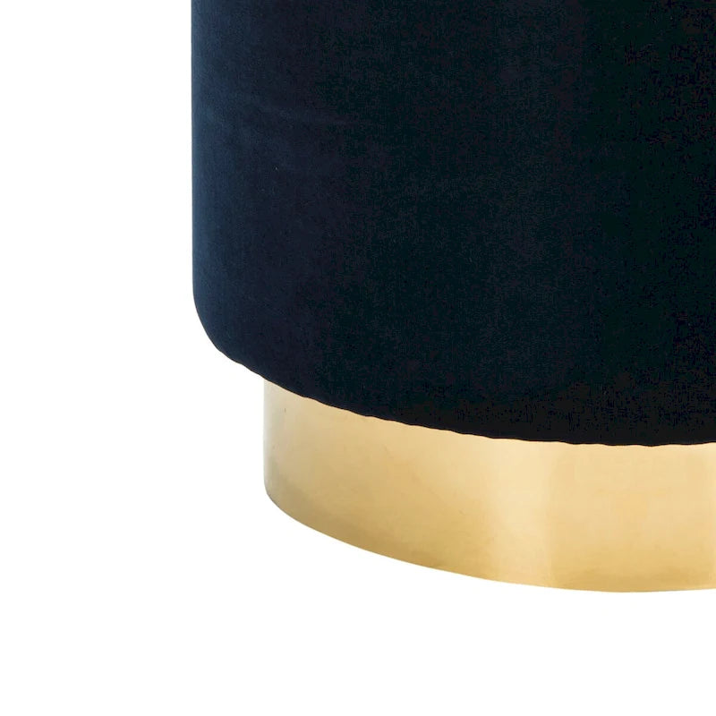 Pouf in velluto con base in ottone - blu navy/ottone