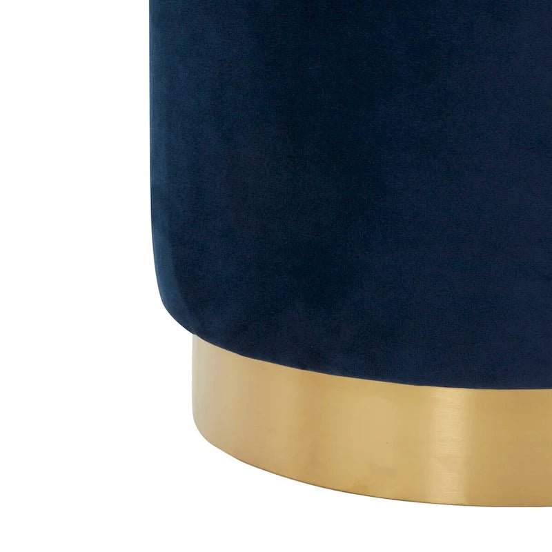 Pouf in velluto con base in ottone - blu navy/ottone