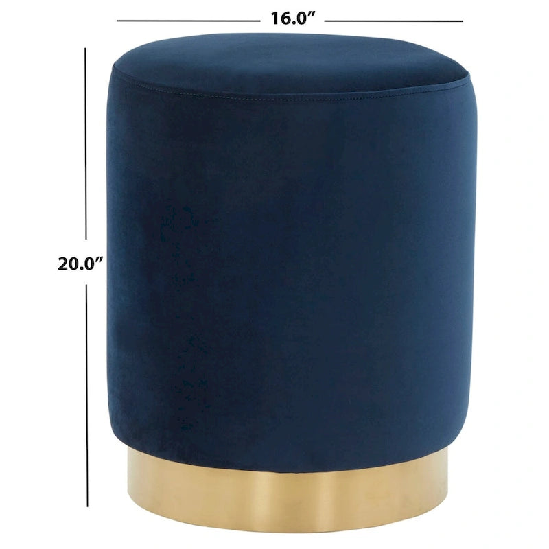 Pouf in velluto con base in ottone - blu navy/ottone