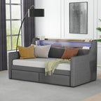 Moderno ed elegante divano letto singolo imbottito con contenitore e finiture borchiate