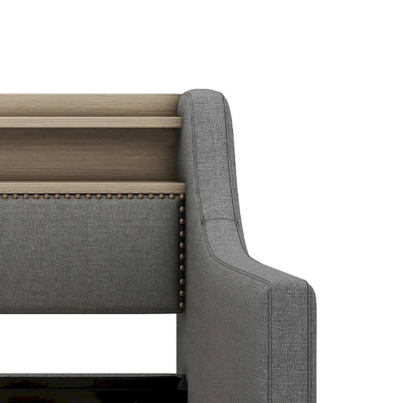 Moderno ed elegante divano letto singolo imbottito con contenitore e finiture borchiate