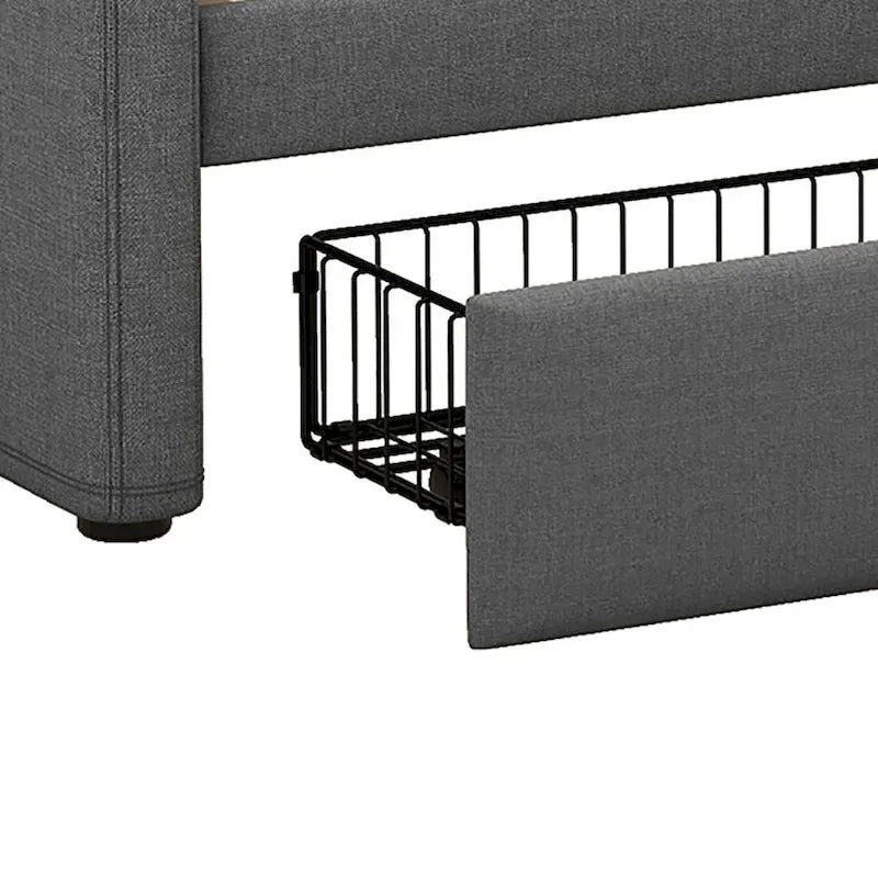 Moderno ed elegante divano letto singolo imbottito con contenitore e finiture borchiate