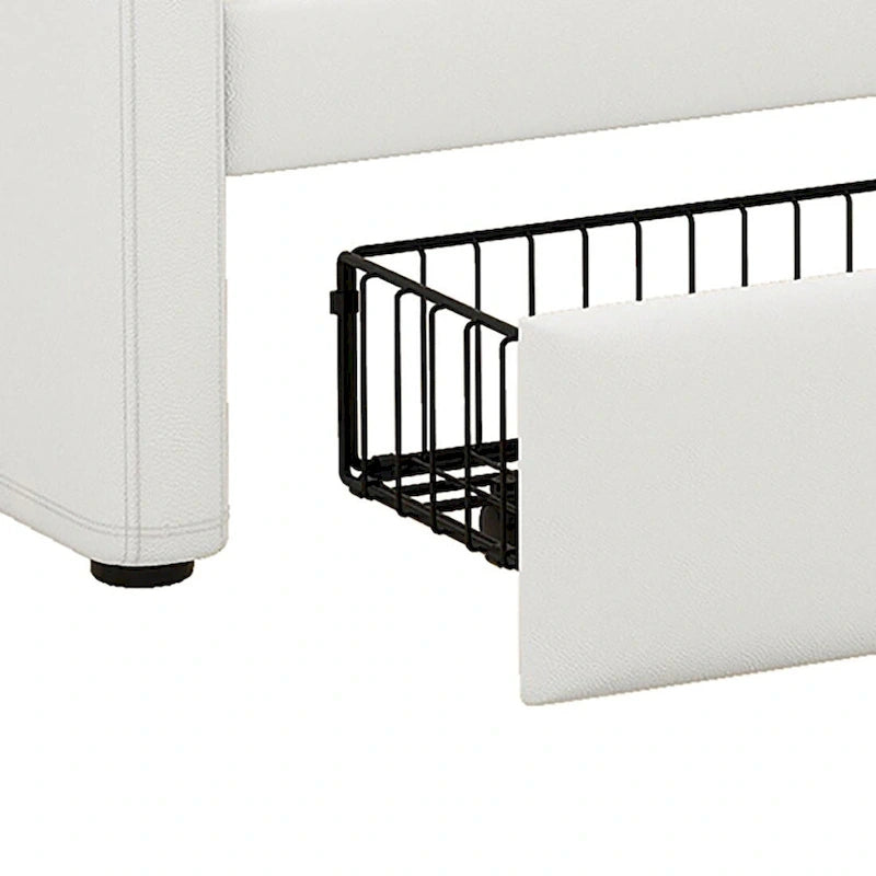 Moderno ed elegante divano letto singolo imbottito con contenitore e finiture borchiate