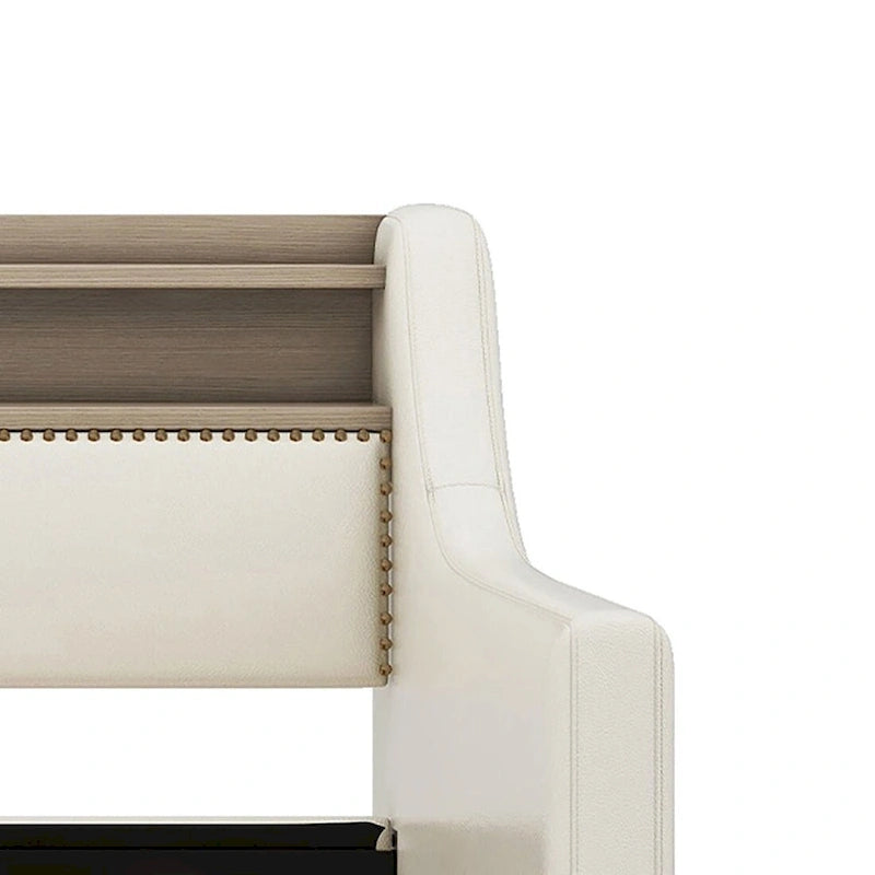 Moderno ed elegante divano letto singolo imbottito con contenitore e finiture borchiate