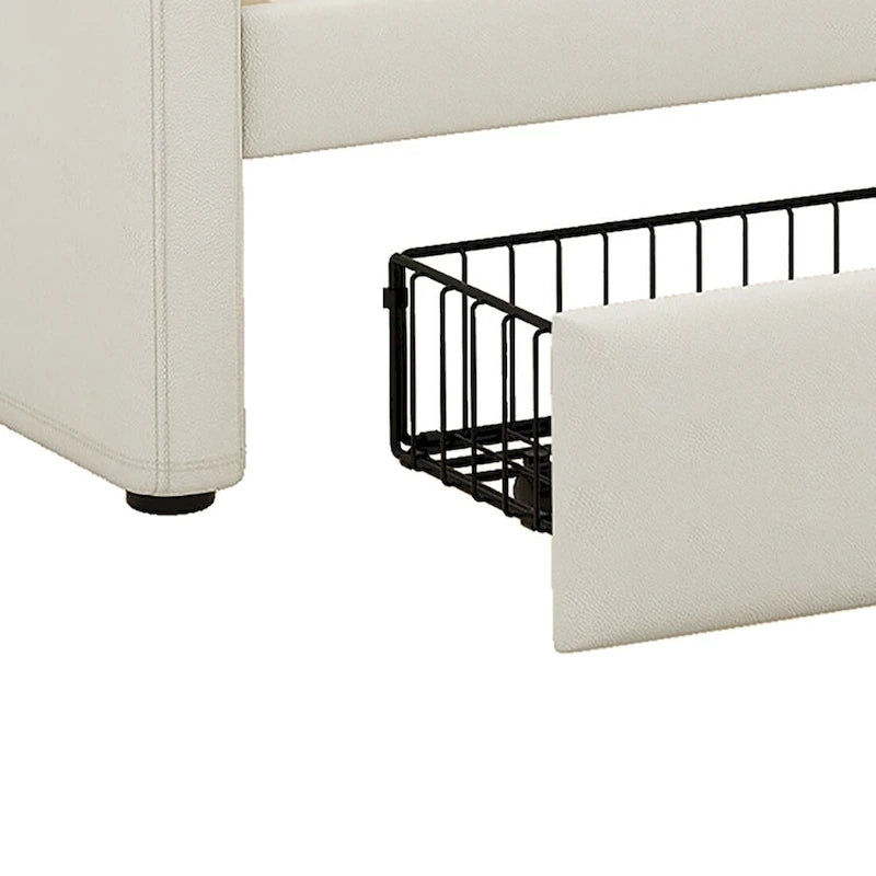 Moderno ed elegante divano letto singolo imbottito con contenitore e finiture borchiate