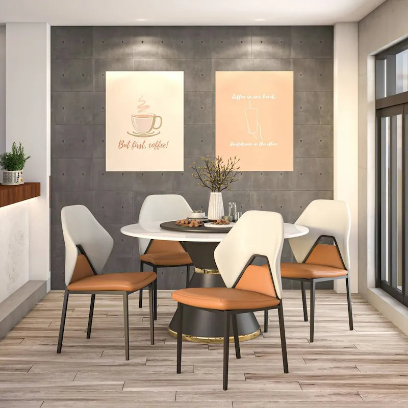 Sedia da pranzo in pelle con struttura in ferro nero, imbottita, moderna, per cucina