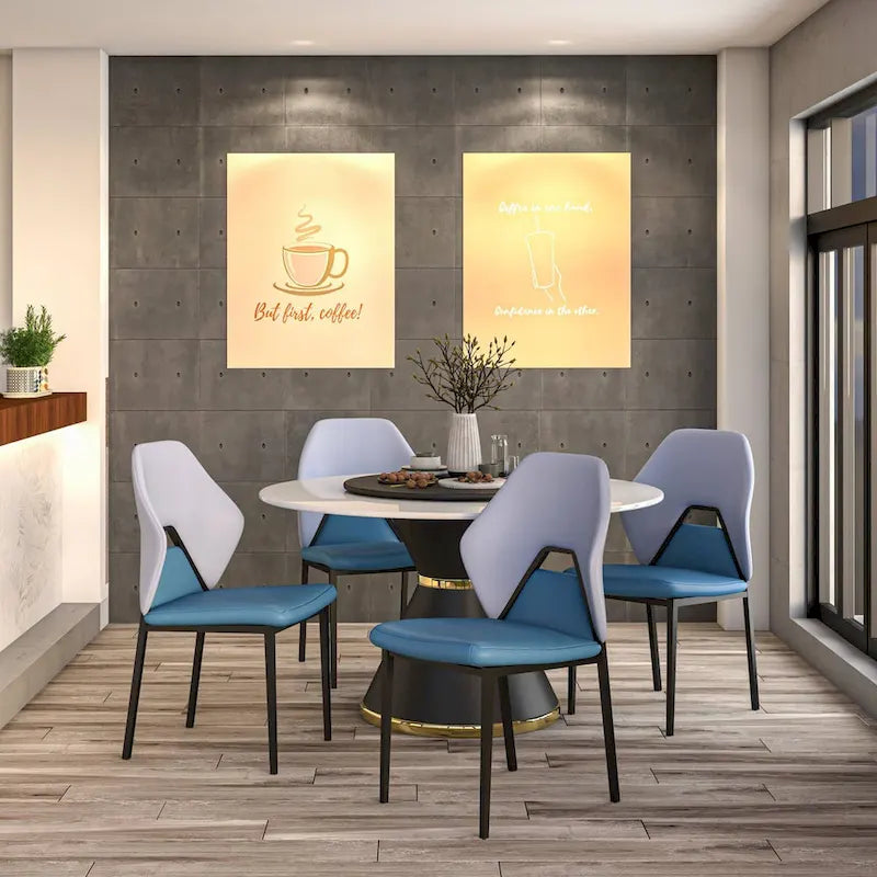Sedia da pranzo in pelle con struttura in ferro nero, imbottita, moderna, per cucina