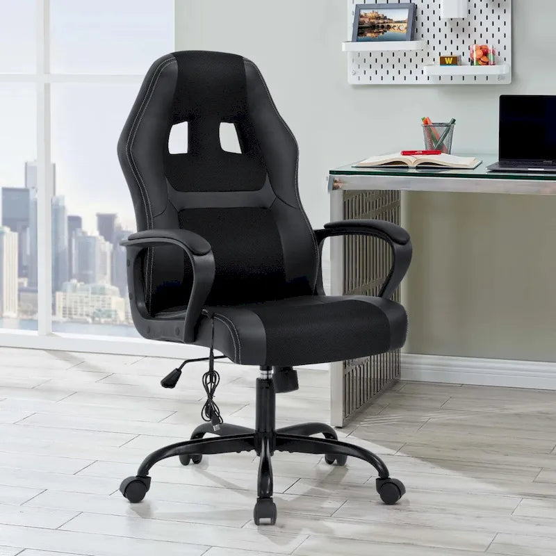Sedia da ufficio ergonomica girevole moderna nera regolabile in altezza con massaggio lombare vibrante