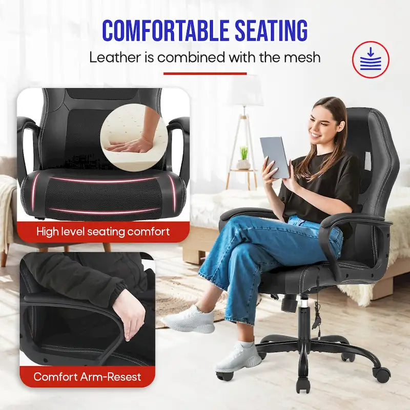 Sedia da ufficio ergonomica girevole moderna nera regolabile in altezza con massaggio lombare vibrante