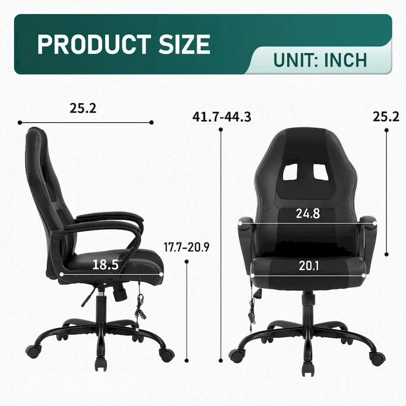 Sedia da ufficio ergonomica girevole moderna nera regolabile in altezza con massaggio lombare vibrante