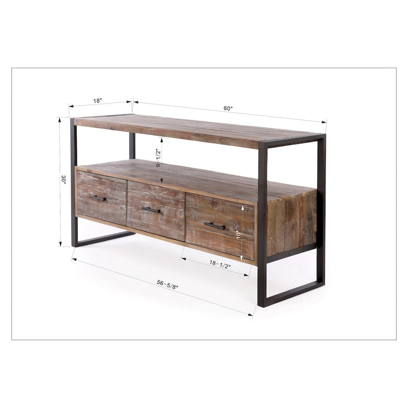 Console con 3 cassetti, ripiano aperto