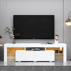 Mobile TV moderno fino a 70 pollici con 2 cassetti e ripiani, luci a LED - 160L x 35P x 45A cm
