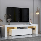 Mobile TV moderno fino a 70 pollici con 2 cassetti e ripiani, luci a LED - 160L x 35P x 45A cm