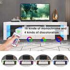 Mobile TV moderno fino a 70 pollici con 2 cassetti e ripiani, luci a LED - 160L x 35P x 45A cm