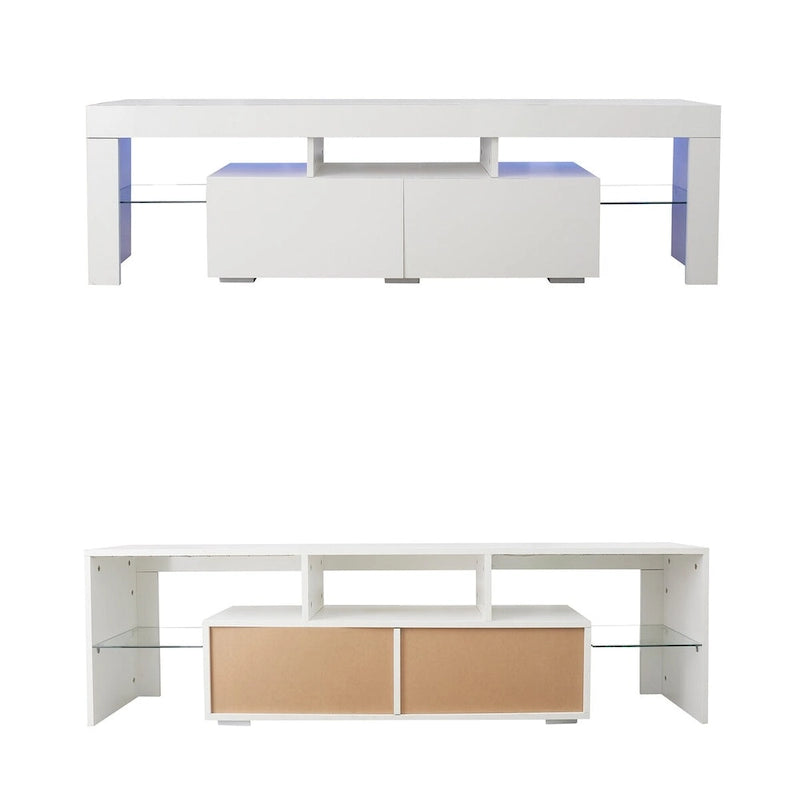 Mobile TV moderno fino a 70 pollici con 2 cassetti e ripiani, luci a LED - 160L x 35P x 45A cm