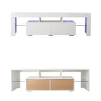 Mobile TV moderno fino a 70 pollici con 2 cassetti e ripiani, luci a LED - 160L x 35P x 45A cm