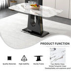 Un tavolo da pranzo moderno, minimalista e lussuoso con un piano in finto marmo bianco