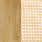 Tavolo da pranzo Boho per 6 con gambe in legno massello, Tavolo da pranzo con accento in rattan bohémien